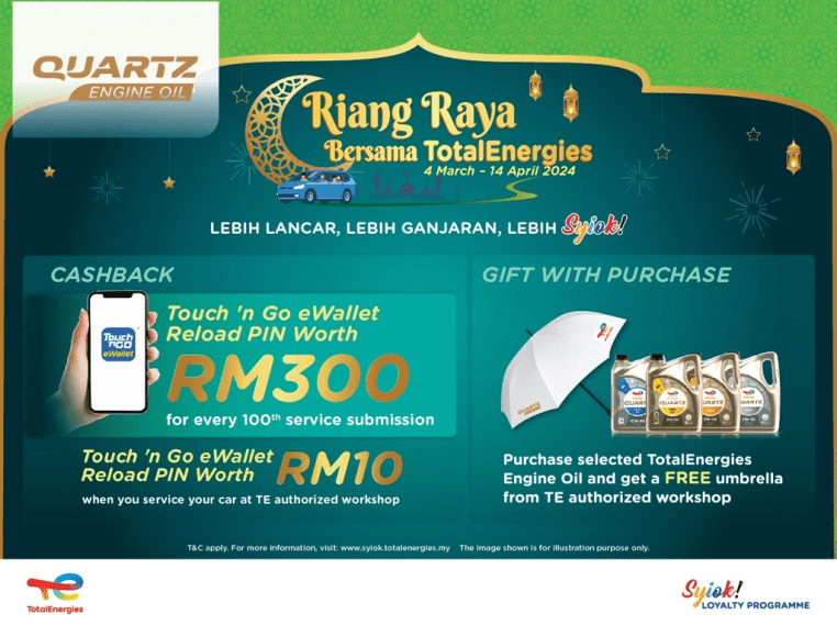 TotalEnergies Riang Raya Campaign RM10 Touch ‘n Go eWallet Reload PIN cashback, a chance to win Touch ‘n Go eWallet Reload PIN worth RM300 